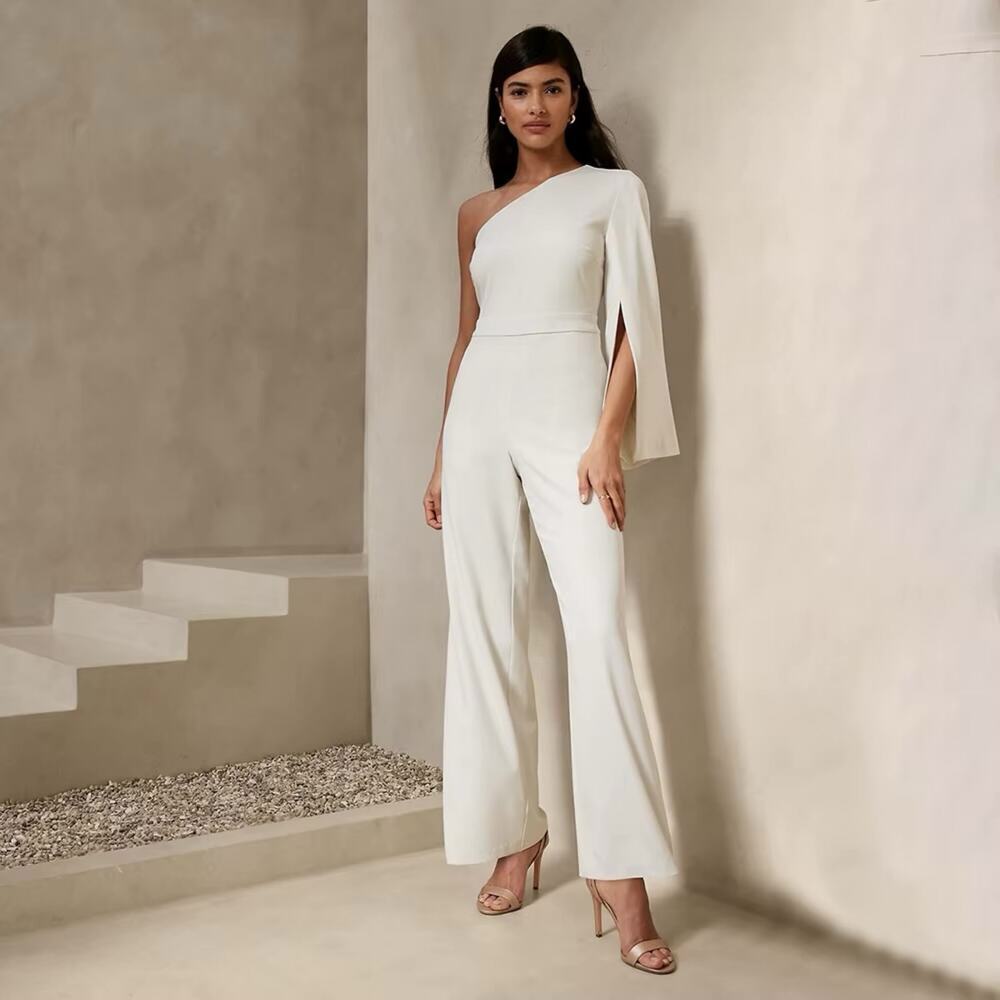 Banana Republic Crepe One-Sleeve Jumpsuit in Alabaster Tint Women's Size 14